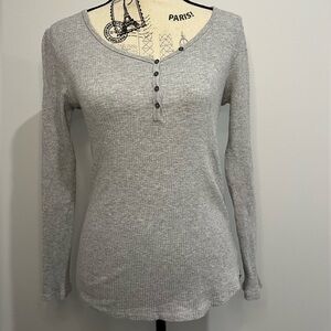 Gray Y2K Long Sleeve Henley Top
